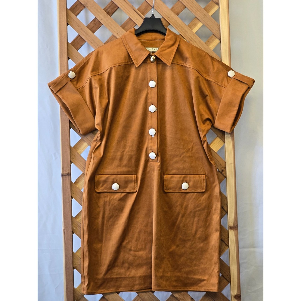 Trina Turk Sequoia Dress Womens 6 Amber Brown Faux Suede Short Sleeve - New